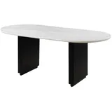 MASSIVMOEBEL24.DE Esstisch oval Mango 180x90x76 schwarz lackiert / Marmor weiß BARCELONA #137