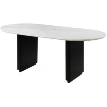 MASSIVMOEBEL24.DE Esstisch oval Mango 180x90x76 schwarz lackiert / Marmor weiß BARCELONA #137