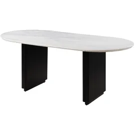 MASSIVMOEBEL24.DE Esstisch oval Mango 180x90x76 schwarz lackiert / Marmor weiß BARCELONA #137