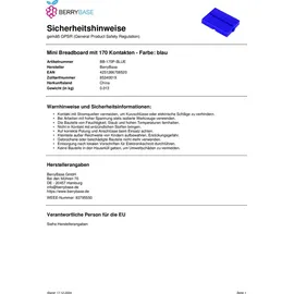 BerryBase Mini Breadboard mit 170 Kontakten - Farbe: blau