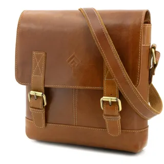 JOREY Kompakte und Praktische Herren Umhängetasche aus Hochwertigem Leder, Schultertasche mit Verstellbarem Gurt für Business, Arbeit und Reise (Tan) - Kompakt