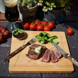 Dune Design 2er-Set Bambus-Servierbrett + Dip-Schale 30x25cm Holz-Steak-Teller Speiseteller