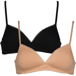 Bügelloser BH MY BASIC, Damen, Gr. 65, Cup AA, rosa (powder, schwarz), Obermaterial: 95% Baumwolle, 5% Elasthan, unifarben, Basic, Basic, BHs, flache Verarbeitung, wattiert, ohne Bügel, basic, Baumwollmix