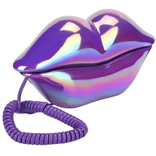VBESTLIFE Schnurgebundenes Telefon, mundförmiges Lippen-Telefon Desktop-Festnetztelefon mit klarem Ton und Nummernspeicherfunktion für Zuhause, Büro (lila)