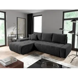 Fun Möbel Ecksofa Sofa mit Schlaffunktion VOGAR Stoff Poso Dunkelgrau Ottomane Links - Grau