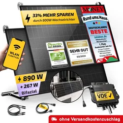 Balkonkraftwerk 880W/800W Solaranlage mit Balkon Halterung Steckerfertig Komplettset Photovoltaik Anlage 800W, Kabellänge: 10m