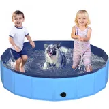 CACSPS 140x30 cm Faltbarer Hundepool – zusammenklappbarer Kinderpool aus Hartplastik für Hunde und Kinder, rutschfeste Haustierbadewanne für den Außeneinsatz im Garten, leicht und tragbar (Blau)