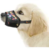 HEELE Hund Maulkorb, Maulkörb für Hunde, Weiche Nylon Drucken Maulkorb Air Mesh Atmungsaktiv Einstellbar Schleife Muster Haustiere Maulkörbe für Kleine Mittlere Große Hunde, Blume Schwarz, XS