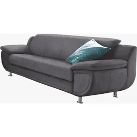 TRENDMANUFAKTUR 3-Sitzer »Rondo, Breite 207 cm, breite Armlehnen, Füße chromfarben", Big-Sofa wahlweise mit Federkern, in verschiedenen Bezügen bestellbar, grau