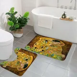 AELKSP Badezimmerteppich Set 2 Teilig,Klimt inspirierte abstrakte Batikmalerei auf der Grundlage von Gustav Klimt,rutschfest Waschbar Badvorleger Set,Saugfähig Badematte Badteppich Set mit