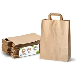 BIOZOYG 100 Stück Tragetasche L 26 x 12 x 35cm Papiertüte reißfest braun kompostierbar Einkaufstasche Papiertasche Einkaufstüte umweltfreundlich