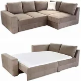 luma-home Ecksofa-Dauerschläfer Federkern Topper Bettkasten Schlafcouch in Hellbraun & 15108 - Braun