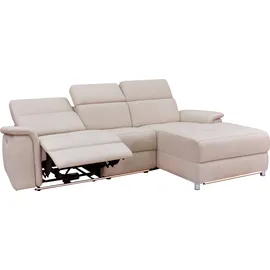 Home Affaire Ecksofa HOME AFFAIRE "Pareli, L-Form, 259cm,m. Recamiere, Echtleder, Kunstleder, Webstoff", beige (creme), B:259cm H:98cm T:163cm, Webstoff (95% Polyester 5%Nylon), Sofas, Ecksofa, man. o. elektr. Relaxfunktion, USB/Kopfteilverstellg u. LED