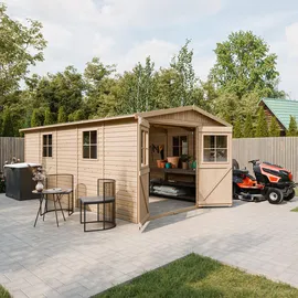 TIMBELA Gartenhaus 4,93 x 3,03 m Beige