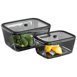 CHEF CUISINE Vakuum Glasbehälter 2er Set L – 2 Vakuumbehälter groß aus Borosilikatglas