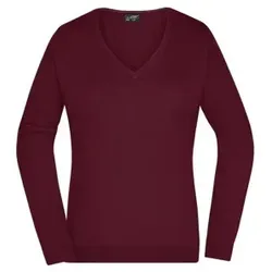 Damen V-Pullover JN658, bordeaux-rot, Größe L - rot - L