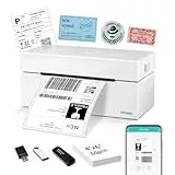 ORGBRO Bluetooth Etikettendrucker Z1 Plus DHL Thermodrucker Etikettiergerät 4x6 Versandetiketten Drucker Labeldrucker für Barcode, Adresse, Kompatibel mit Amazon, Etsy, Shopify, Weiß
