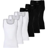 Boss Herren Unterhemden, 6er Pack, gerippt - Tank Top RibClassic, Rundhals, Baumwolle Schwarz/Weiß L