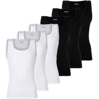 Boss Herren Unterhemden, 6er Pack, gerippt - Tank Top RibClassic, Rundhals, Baumwolle Schwarz/Weiß L