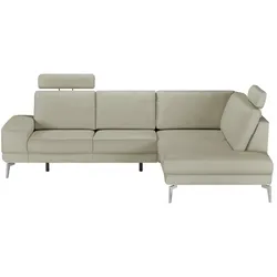 meinSofa Ecksofa aus Leder Dana , grau , Maße (cm): B: 269 H: 86 T: 222