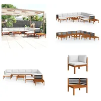 vidaXL 12 tlg. Garten Lounge Set mit Kissen Cremeweiß Massivholz Akazie - Gartenmöbel-Set - Gartenmöbel-Sets - Gartensofa - Gartensofas - Weiß