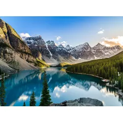 Fototapete PAPERMOON "Moraine Lake Rocky Mountains", bunt (mehrfarbig), B:3m L:2,23m, Vlies, Tapeten