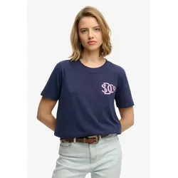 Print-Shirt SUPERDRY "SD&CO NEON RELAXED TEE", Damen, Gr. M, eclipse navy, Single Jersey, Obermaterial: 100% Baumwolle, bedruckt, relaxed fit normal, Rundhals, Shirts