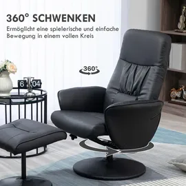 Homcom Relaxsessel mit Hocker, Fernsehsessel, TV Sessel mit Liegefunktion, Drehbarer Polstersessel für Wohnzimmer, Schlafzimmer, Kunstleder, Schwarz