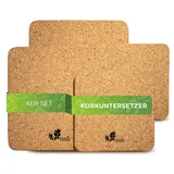 Voak® Topfuntersetzer Korkuntersetzer Set | 4 eckige Kork Untersetzer | 100% Natur Kork Made in Portugal | 20 cm und 15 cm | rutschfeste Unterlage Tischset Abwaschbar Hitzebeständig