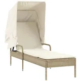 vidaXL Sonnenliegen 2 Stk. mit Dach und Tisch Beige Poly Rattan
