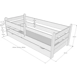 Kids Collective Kinderbett Kids Collective 80 x 160 cm Kiefer massiv weiß