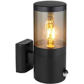 GLOBO Wandlampe Außenleuchte mit Bewegungsmelder Gartenleuchte Fassadenleuchte, Ip44, Edelstahl, schwarz rauch, 1x E27, Hxbxü 24,5x10,2x17cm, 2er Set