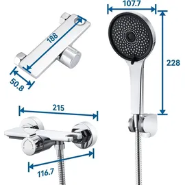 luxuskollektion Badewannenarmatur Wasserfall mit Handbrause und Dusche, 1.5m Edelstahl