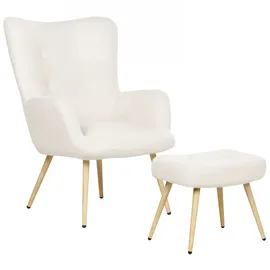 Beliani Ohrensessel VEJLE Bouclé 70 x 100 x 80 cm Cremeweiß mit Hocker
