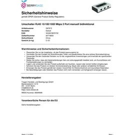 DeLock Switch RJ45 10/100/1000 2 port manual bidirectional