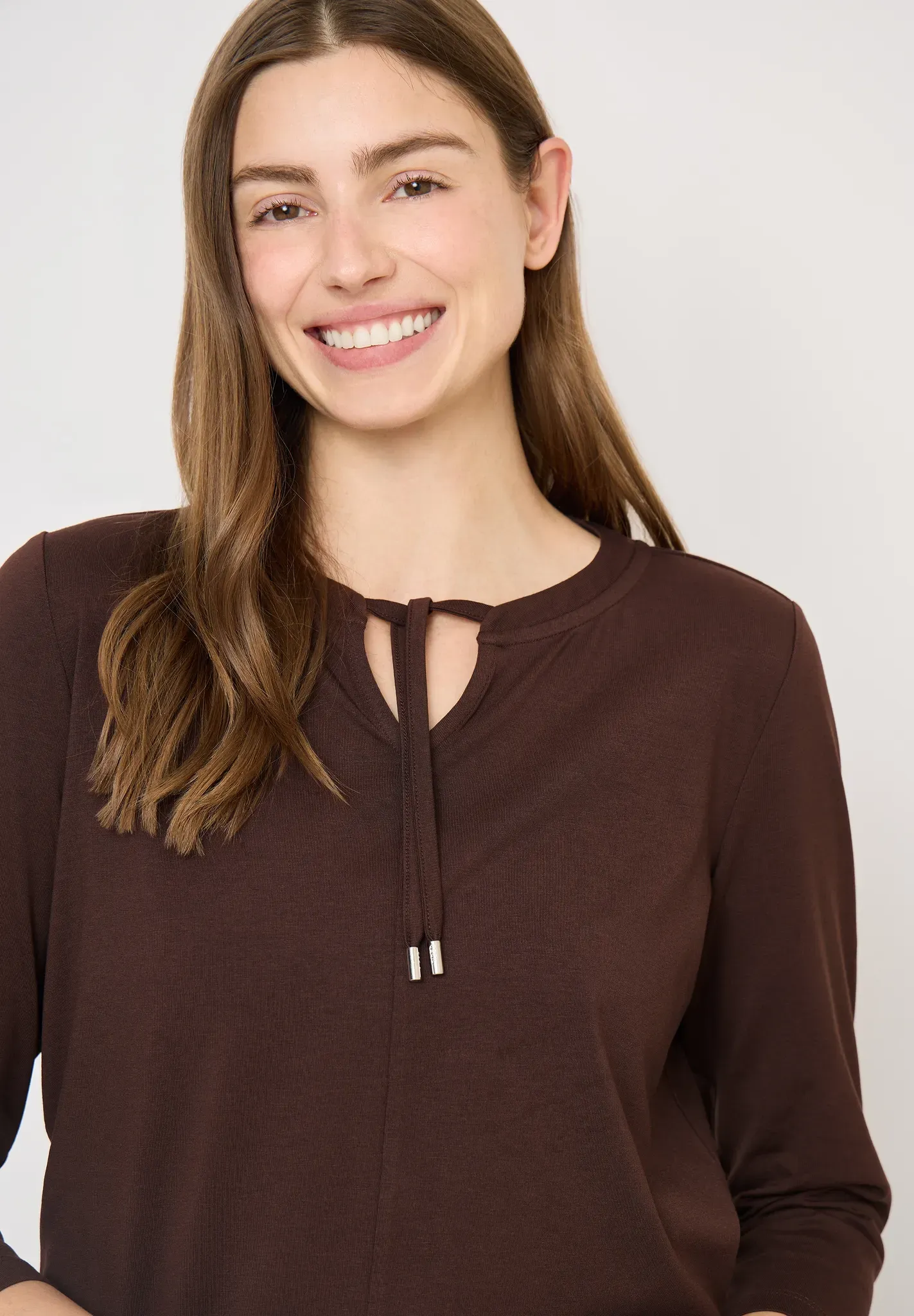 3/4-Arm-Shirt CECIL, Damen, Gr. XXL (46), macchiato braun, Jersey, Obermaterial: 48% Baumwolle, 48% Modal, 4% Elasthan, unifarben, lässig geschnitten hüftbedeckend, Rundhals, Shirts 3/4-Arm-Shirt, Sommershirt im Tunika-Look
