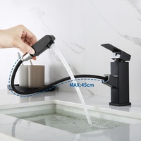 Auralum Badarmatur Wasserhahn mit herausziehbarer Brause | Mischbatterie für Waschtisch und Badezimmer, Schwarz