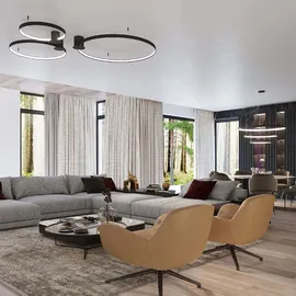 Sollux Lighting Hängeleuchte Pendellampe Designleuchte Wohnzimmerlampe LED Ringe schwarz D 78cm