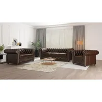 s-style möbel SITZGARNITUR 3+2+1 Chesterfield Morin Braun Vegan Leder