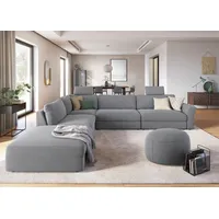 Ecksofa SIT & MORE "Cadabra L-Form" Sofas Gr. B/H/T: 356cm x 80cm x 292cm, Samtoptik, Ottomane links, grau (hellgrau) Breite 356 cm, mit Sitztiefenverstellung