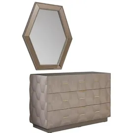JV Möbel Kommode Anrichte mit Spiegel 110 x 84 x 43 cm Beige / Braun
