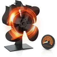 Brandson Kaminventilator, mit Thermometer, 4 Rotorblätter, stromlos, leise