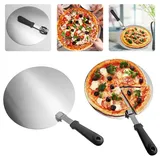 WASYPLSFOI Pizzaschieber Pizza Spachtel Schieber Pizzaschaufel Pizzaspachtel Pizzawender Schaufel Zubehör Pizzaheber Pizzastahl Peel Rund, 25cm Edelstahl