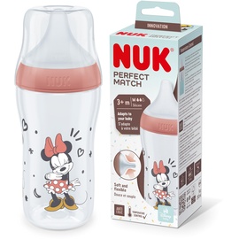 NUK Perfect Match Minnie Mouse mit Temperature Control | Anti-Colic | 260 ml | ab 3 Monate | Passt sich dem Baby an | [rot]