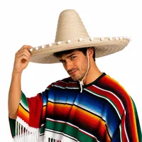 FIESTAS GUIRCA | XXL Sombrero mit Bommeln (60 cm) für Fiesta, Sonne & gute Laune - Riesen Mexikanischer Strohhut in Naturfarbe – Partyzubehör für Sommerpartys, Fasching, Karneval – Erwachsene Unisex