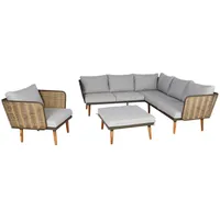 Mendler Gartengarnitur HWC-L31, Garnitur Lounge-Set Sofa Outdoor, Spun Poly Metall Poly-Rattan MVG-zertifiziert hellgrau
