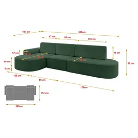 altdecor Eckcouch Cord 5-Sitzer Grün