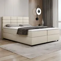 Panda möbel Boxspringbett 180x200, mit Bettkasten, Beige, Matratze und