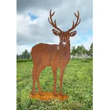 Hirsch XXL 150 cm x 85cm auf Platte Edelrost Gartendeko Rost Metall Rostfigur Tier von Steinfigurenwelt (150x85cm auf Platte - groß)