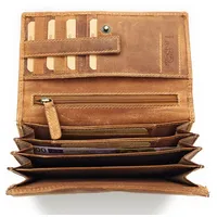 Jockey Club Echt Leder Damen Geldbörse mit RFID Schutz lang Hunterleder Toro Rustique Cognac